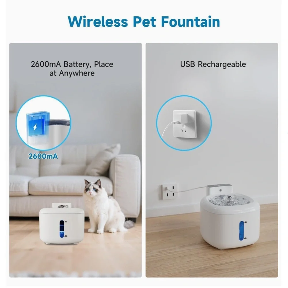 Wireless Motion Sensor Cat Water Fountain – White – NEW IN BOX!